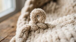 close up of a single jumbo chenille stitch showing the pile texture